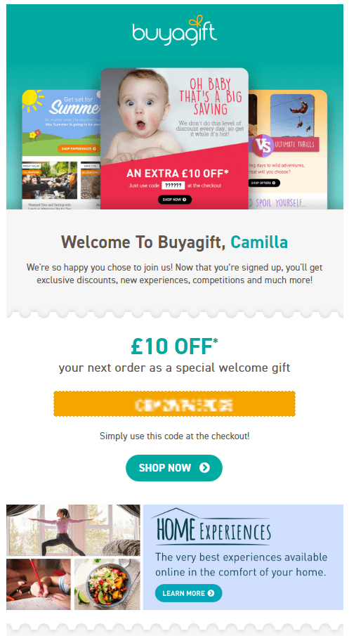 Buyagift registration email example