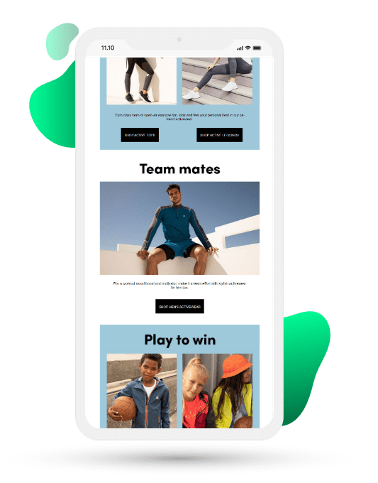 Debenhams email promoting sporting clothing