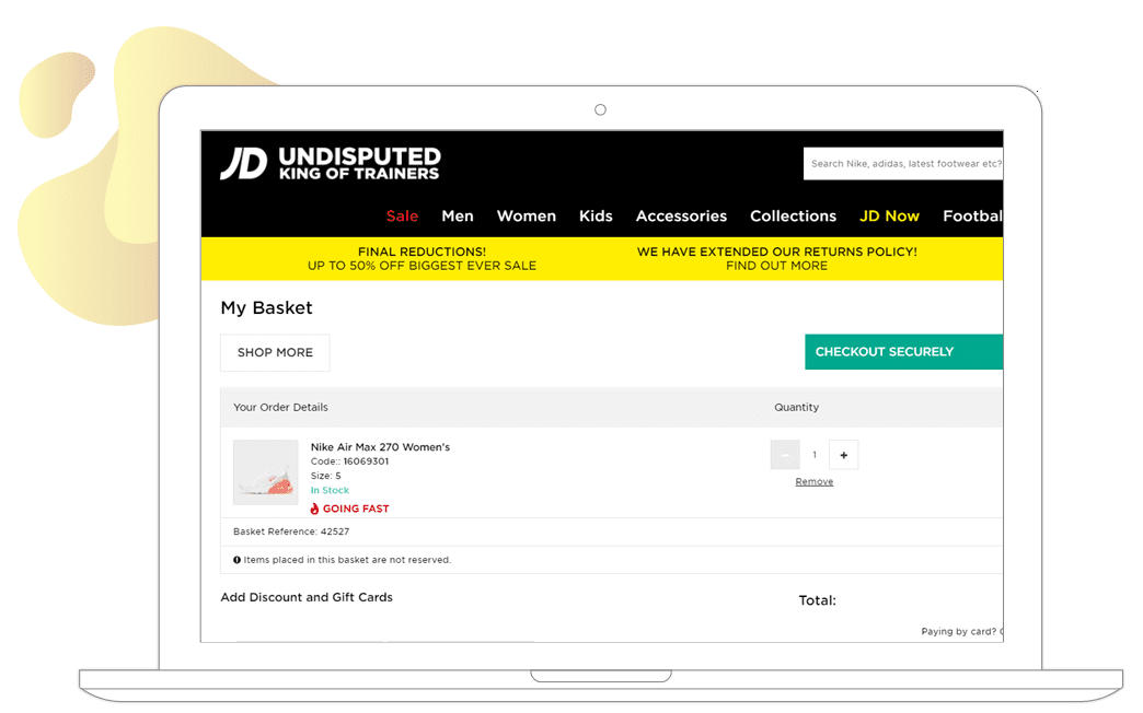 JD Sports popularity messaging example
