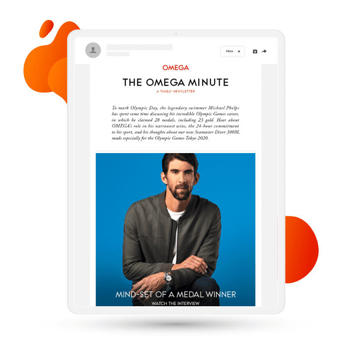 Omega email promoting Olympic edition watch and interview with Michael Phelps