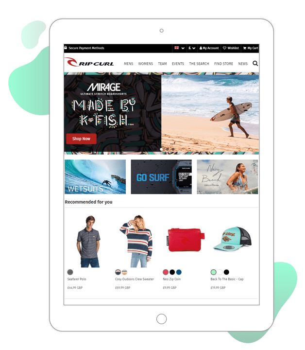 Rip Curl product recommendations example