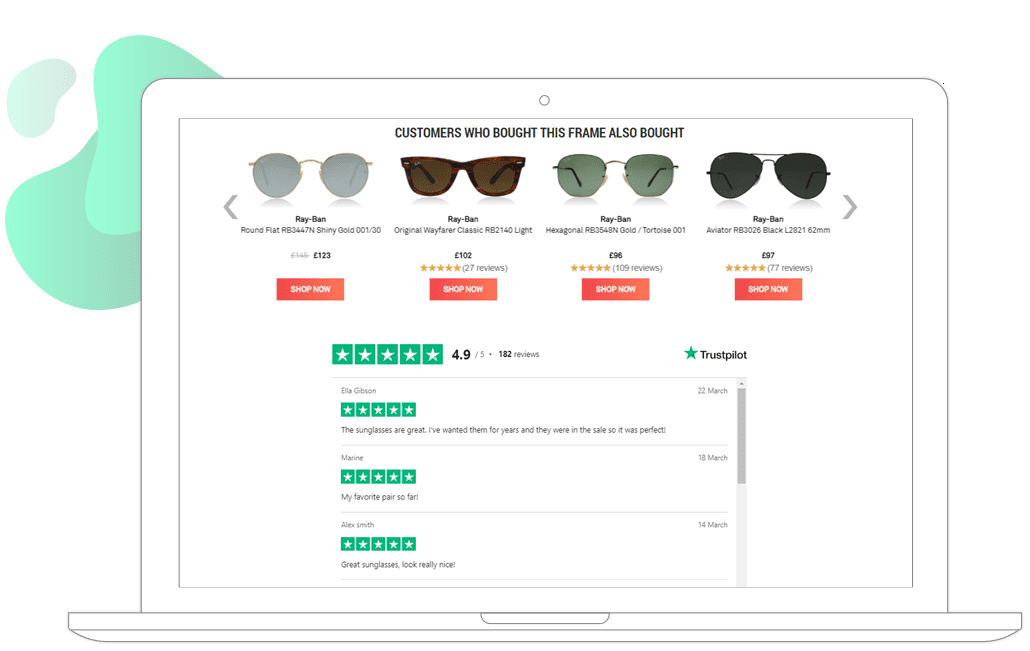 Sunglasses Shop social proof example