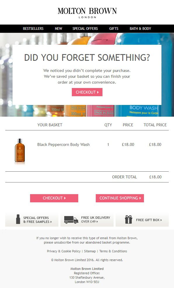 Simple cart abandonment recovery email example