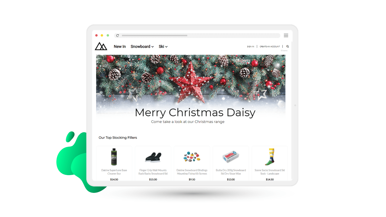 Example of Christmas-themed homepage