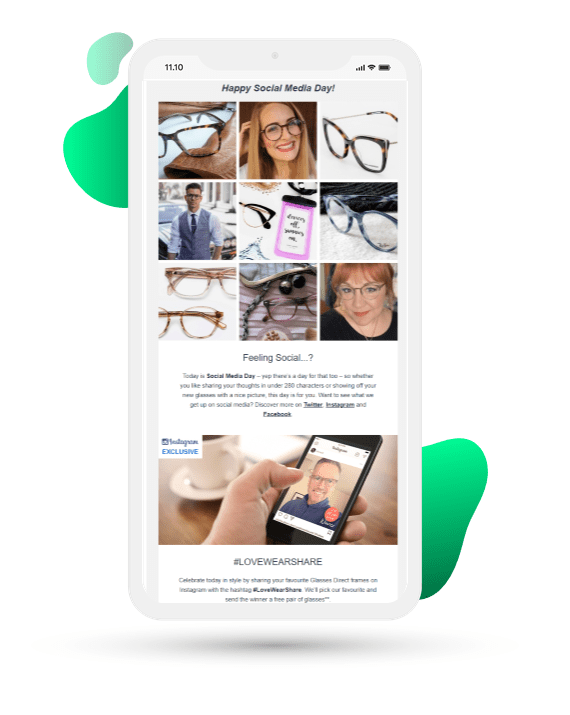 Glasses Direct email with Instagram feed