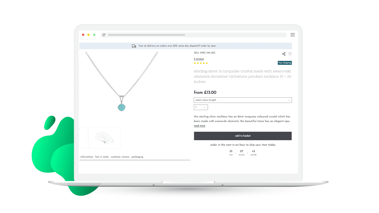 Jewellerybox product page with countdown timer