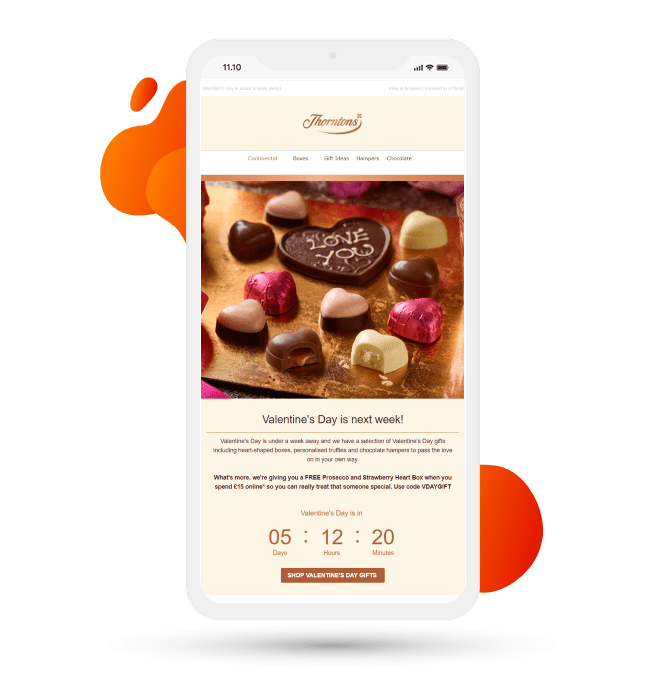 Thornton's Valentine's Day email with countdown timer