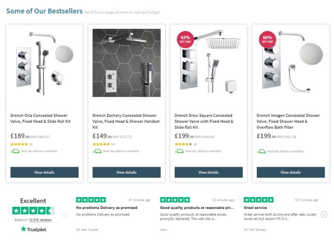 Trustpilot product and service ratings on homepage reduce cart abandonment