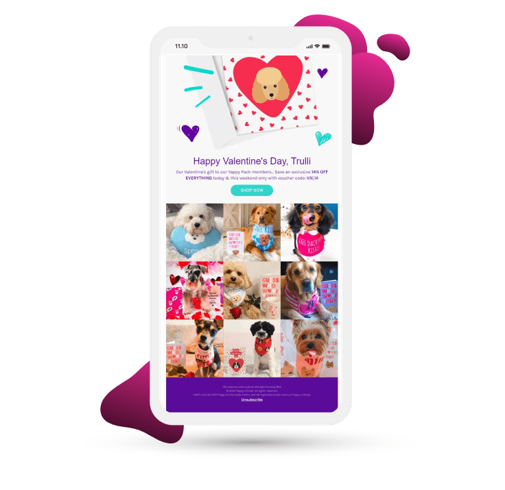 Yappy Valentine's Day email with user-generated content