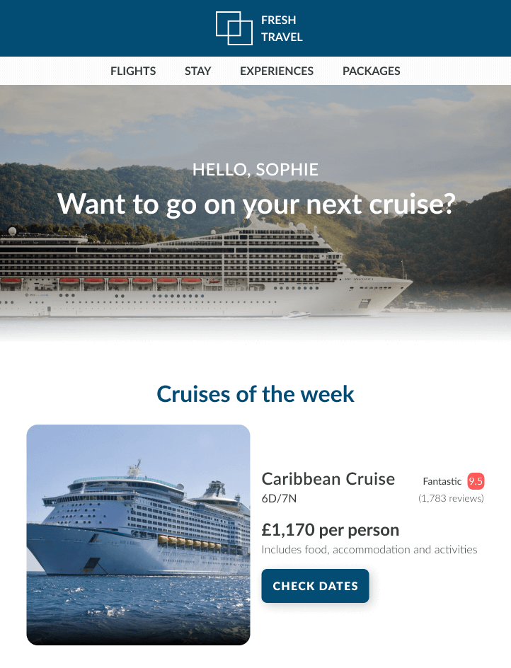 Email that highlights cruises of the week.