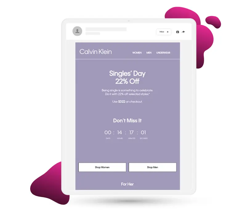Calvin Klein Singles Day email example