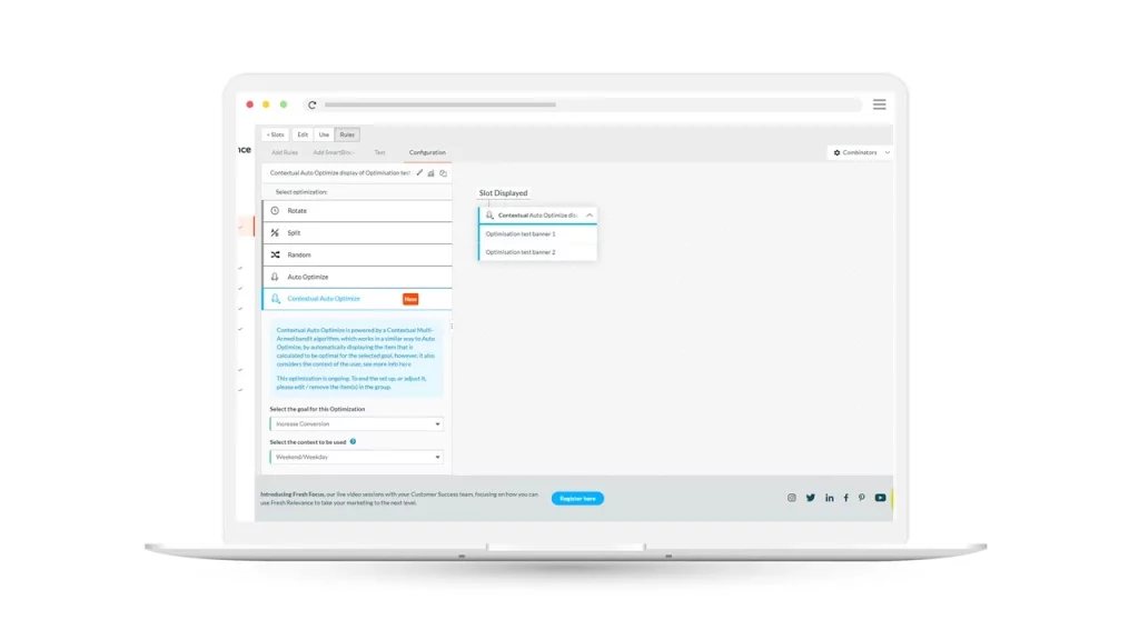 Screenshot of Contextual Auto Optimize in the Fresh Relevance platform