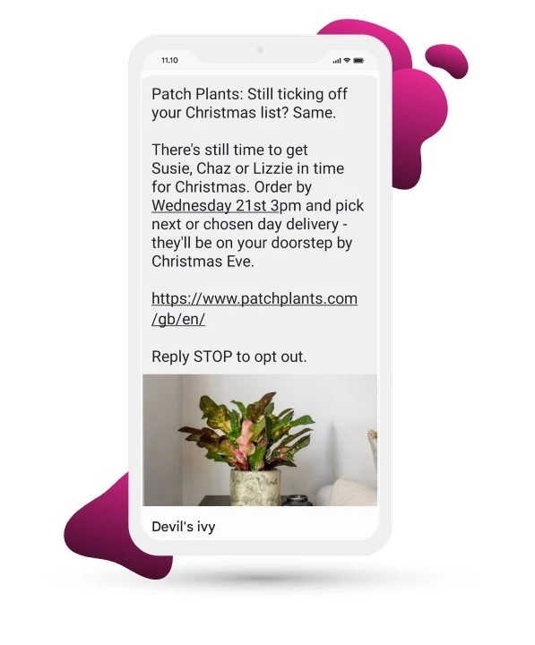Patch Plants SMS marketing message 