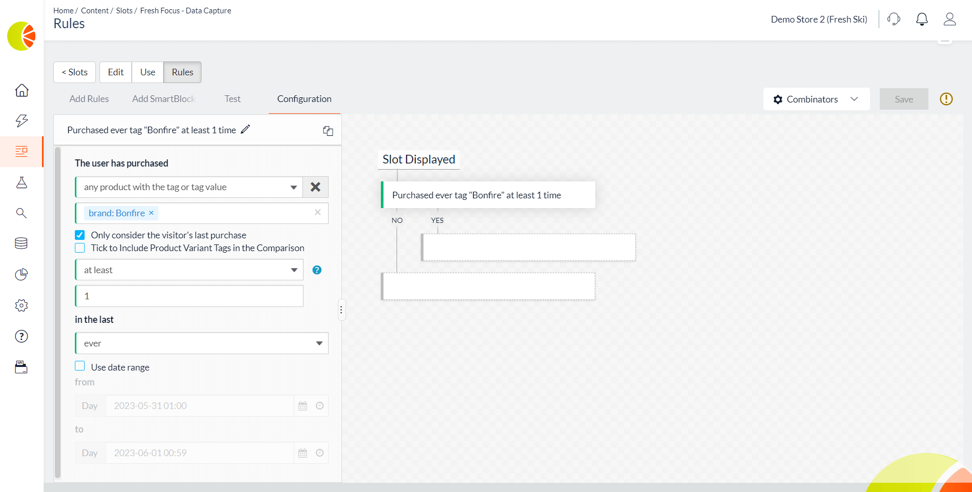 Screenshot of last purchase rule in the Fresh Relevance platform