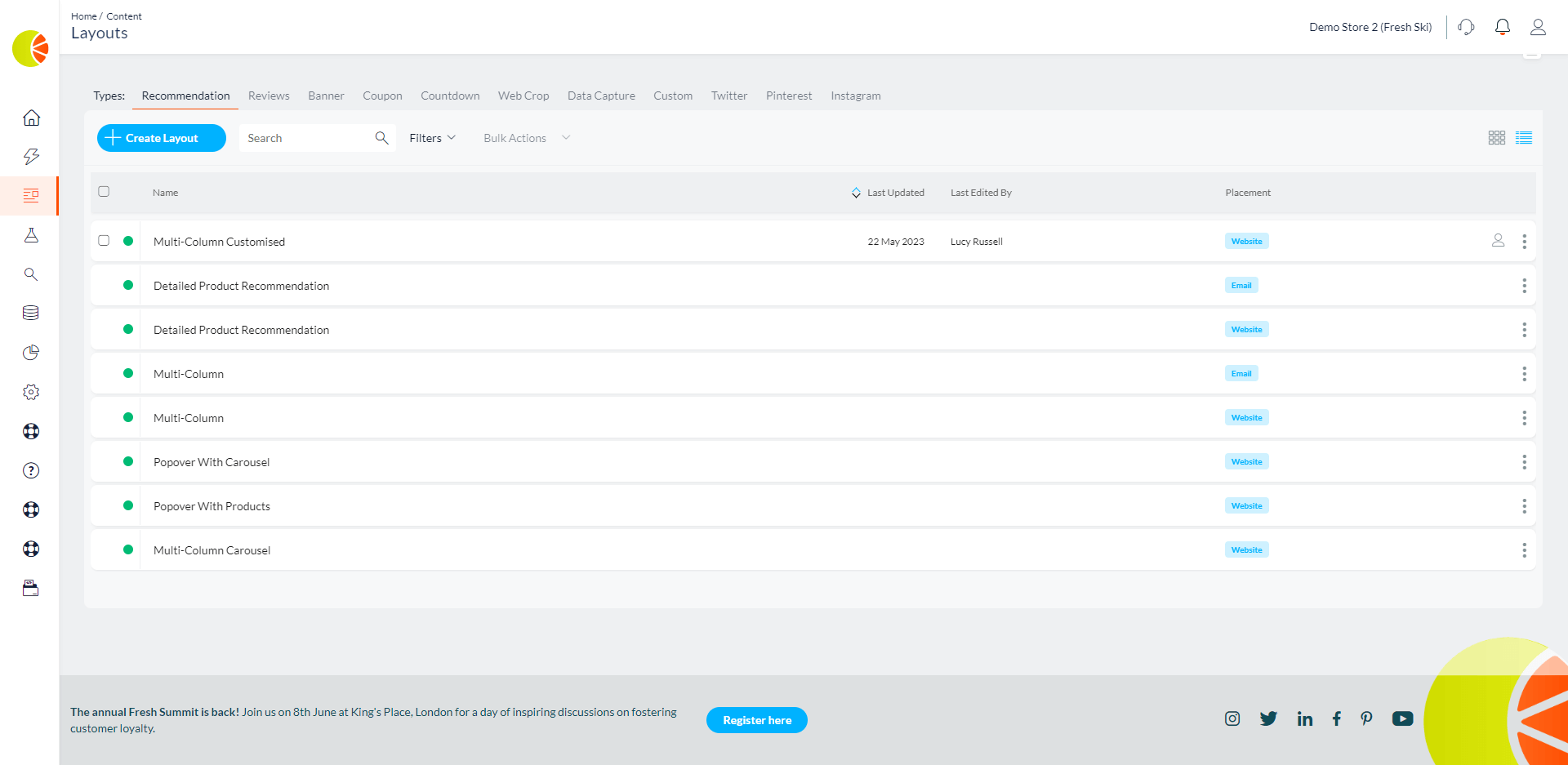 Layout templates in the Fresh Relevance platform